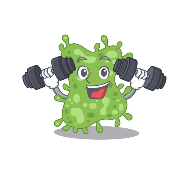 Diseño de la mascota de ejercicio sonriente Salmonella enterica levantar pesas — Vector de stock