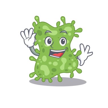 Karizmatik bir Salmonella enterica maskot tasarımı gülümseme ve el sallama. Vektör illüstrasyonu