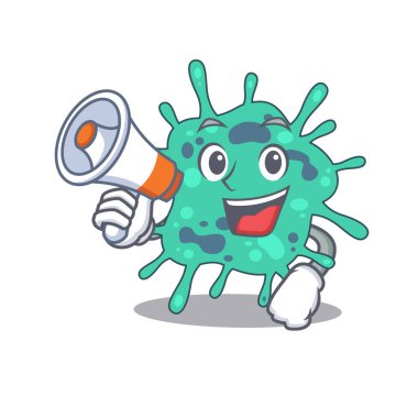 Shigella Boydii 'nin megafonlu çizgi film karakteri. Vektör illüstrasyonu