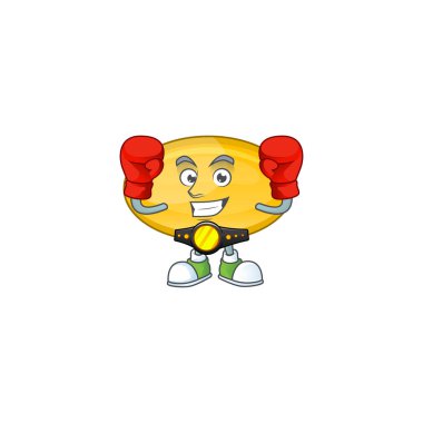 Sportif bir yağ kapsülü boks sporu çizgi film maskotu tasarımı stili