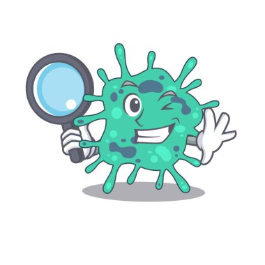 Shigella Boydii 'nin akıllı dedektifi. Aletleri olan maskot tasarımı. Vektör illüstrasyonu