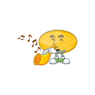 Petrol kapsülü çizgi film karakteri trompet çalan parlak bir müzisyen.