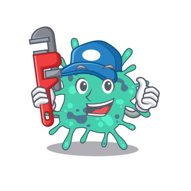 Shigella boydii Smart Plumber çizgi film karakteri tasarımı. Vektör illüstrasyonu