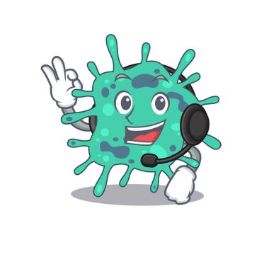 Harika bir Shigella Boydii maskot karakteri konsepti kulaklık takıyor. Vektör illüstrasyonu