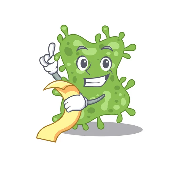 Diseño Del Personaje Mascota Salmonella Enterica Con Menú Mano Ilustración — Vector de stock