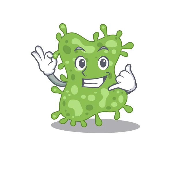 Diseño Dibujos Animados Salmonella Enterica Con Llámame Gesto Divertido Ilustración — Vector de stock