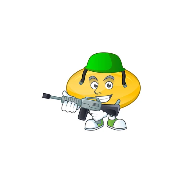 An elegant oil capsule Army mascot design style using automatic gun — Stock Vector