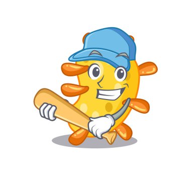 Vibrio çizgi film karakteri beysbol oynarken çekilmiş. Vektör illüstrasyonu