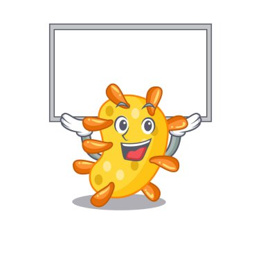 Vibriyo 'nun maskotluk tasarımı bir tahtayı kaldırıyor. Vektör illüstrasyonu