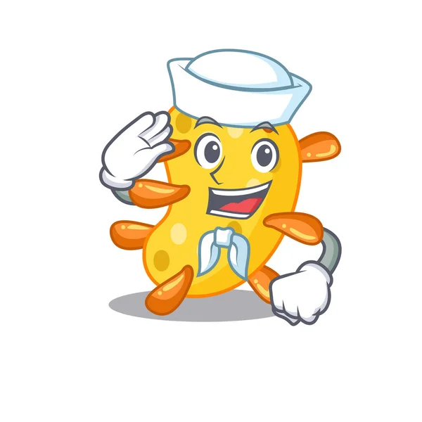Karakter Kartun Pelaut Vibrio Dengan Topi Putih Ilustrasi Vektor - Stok Vektor