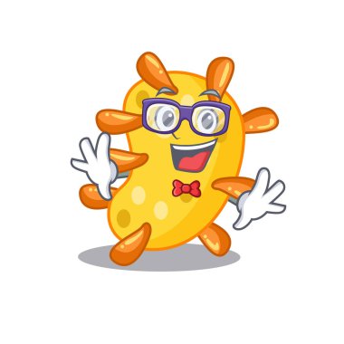 Maskot tasarım tarzı gözlüklü inek vibriyosu. Vektör illüstrasyonu