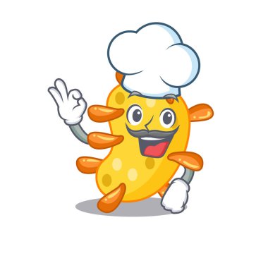 Vibrio şefi çizgi film tasarımı tarzı beyaz şapka giyiyor. Vektör illüstrasyonu