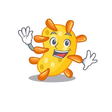 Gülümseyen ve el sallayan karizmatik bir vibriyo maskot tasarımı. Vektör illüstrasyonu