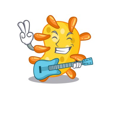 Vibrio çizgi film tasarımında gitar çalan yetenekli bir müzisyen. Vektör illüstrasyonu