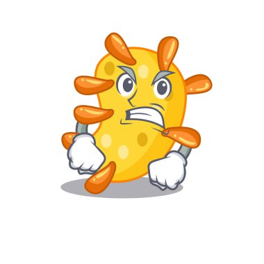 Kızgın yüzlü vibriyo maskotu tasarımı. Vektör illüstrasyonu