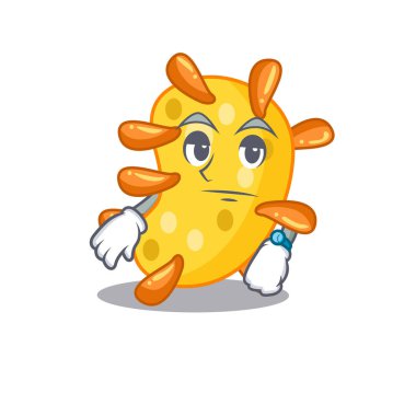 Vibriyonun maskot tasarımı bekleme hareketi gösteriyor. Vektör illüstrasyonu