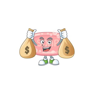 Zengin pembe pembe pembe çizgi film karakterinin para torbaları vardı. Vektör illüstrasyonu