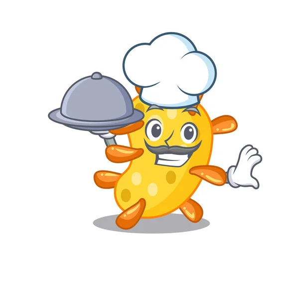 Vibrio Chef Cartoon Character Serving Food Tray Vector Illustration — Stock Vector