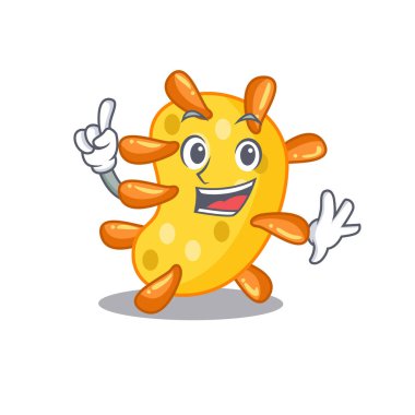 Vibrio maskot tasarımı ve bir parmak hareketi. Vektör illüstrasyonu