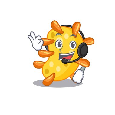 Kulaklık takan muhteşem bir vibrio maskot karakteri konsepti. Vektör illüstrasyonu