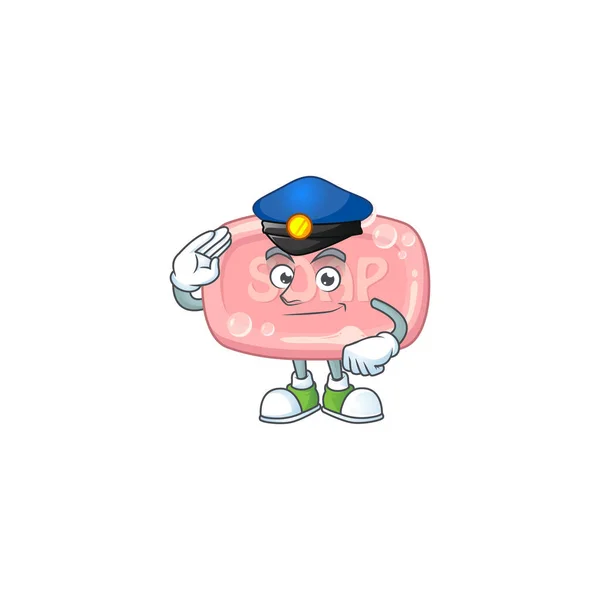 Dedicated Police Officer Pink Soap Mascot Design Style Vector Illustration — Stock Vector