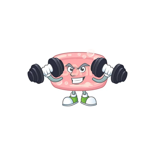 Fitness Übung Rosa Seife Cartoon Figur Mit Hanteln Vektorillustration — Stockvektor