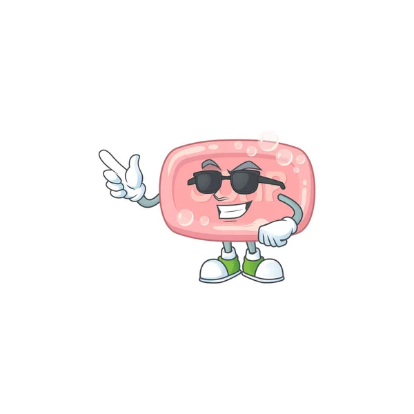 Super Bonito Rosa Sabão Personagem Cartoon Vestindo Óculos Pretos Ilustração — Vetor de Stock