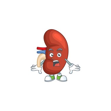 Sağ insan böbreğinin karikatür tasarımı hayret verici bir jest gösteriyor. Vektör illüstrasyonu