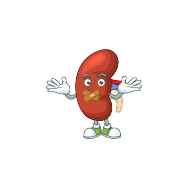 Yaprak insan böbrek maskotu çizimi ve sessiz parmak hareketi.