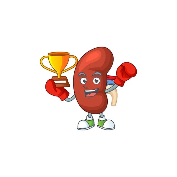 Proudly face of boxing winner leaf human kidney presented in cartoon character design — Stock Vector