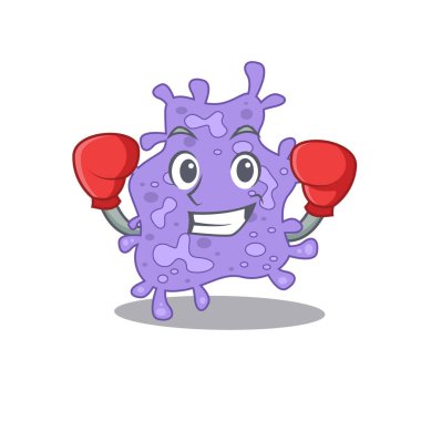 Staphylococcus Aureus 'un kırmızı boks eldivenli spor maskotu tasarımı. Vektör illüstrasyonu