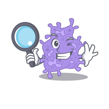 Staphylococcus aureus maskot tasarımının akıllı dedektifi. Vektör illüstrasyonu