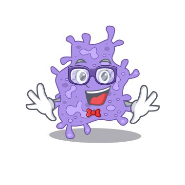Maskot tasarım stili gözlüklü inek staphylococcus aureus. Vektör illüstrasyonu