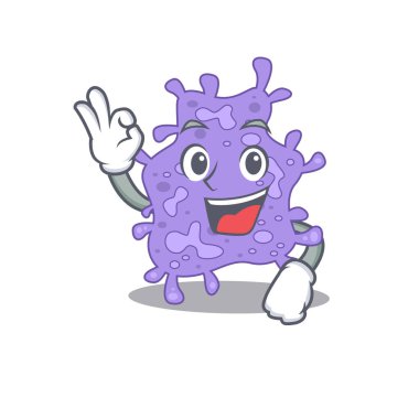 Staphylococcus aureus maskot tasarım stili ve iyi bir jest parmağı. Vektör illüstrasyonu