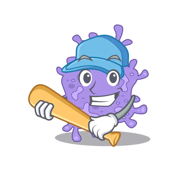 Imagen Del Personaje Dibujos Animados Staphylococcus Aureus Jugando Béisbol Ilustración — Vector de stock