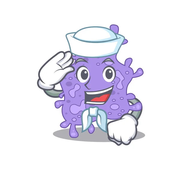 Caráter Desenho Animado Marinheiro Staphylococcus Aureus Com Chapéu Branco Ilustração —  Vetores de Stock