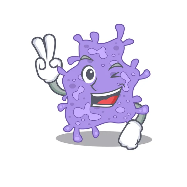 Happy Staphylococcus Aureus Cartoon Design Concept Met Twee Vingers Vectorillustratie — Stockvector