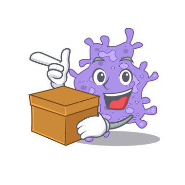 Staphylococcus aureus karikatür tasarım konsepti bir kutu tutuyor. Vektör illüstrasyonu