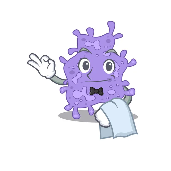 Kreskówkowa Postać Staphylococcus Aureus Kelnera Pracującego Restauracji Ilustracja Wektora — Wektor stockowy