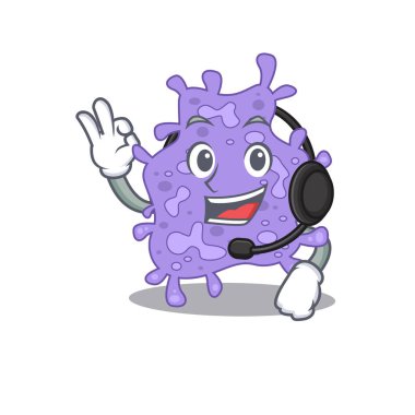 Kulaklık takan muhteşem bir staphylococcus aureus maskot konsepti.
