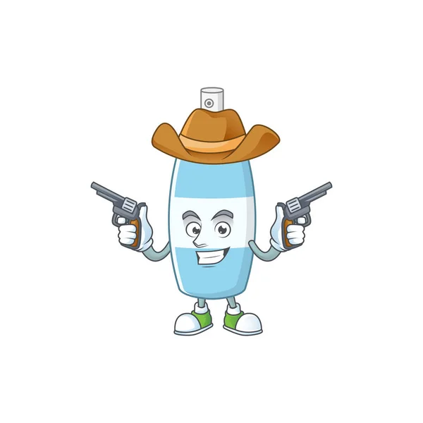 Een Cowboy Cartoon Karakter Van Spray Hand Sanitizer Met Geweren — Stockvector