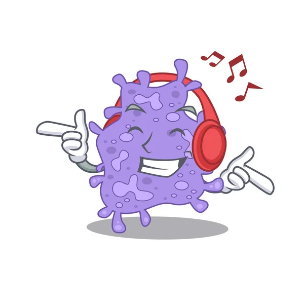 Staphylococcus Aureus Concepto Diseño Dibujos Animados Escuchando Música Ilustración Vectorial — Vector de stock
