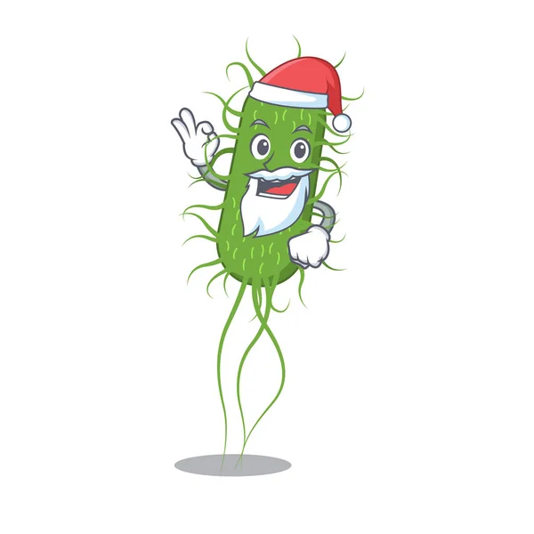 E.coli Bakterien Santa Cartoon-Figur mit niedlichem Ok-Finger — Stockvektor
