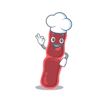Bacillus bakteri şefi çizgi film tasarımı tarzı beyaz şapka giyiyor.