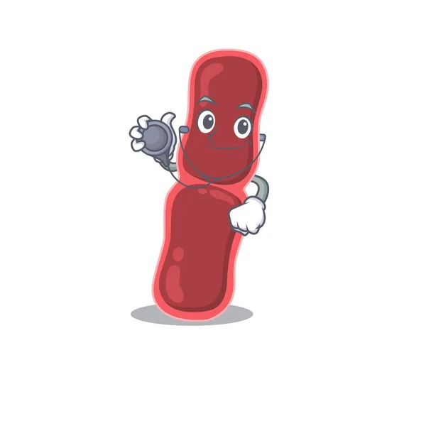 Bacillus bacterias en el personaje de dibujos animados médico con herramientas — Vector de stock