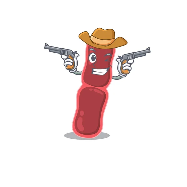 Bonito cowboy bonito de bactéria bacillus personagem cartoon com armas —  Vetores de Stock