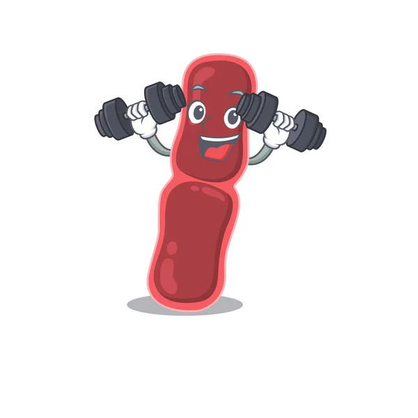 Diseño de la mascota de ejercicio de fitness sonriente bacilo bacterias levantar las barras — Vector de stock
