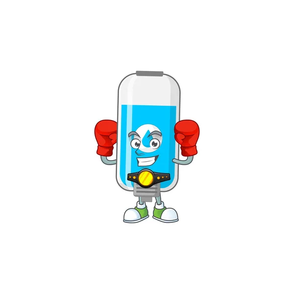 Sporty Wall Hand Sanitizer Boxing Athlete Cartoon Mascot Design Style — Stock Vector