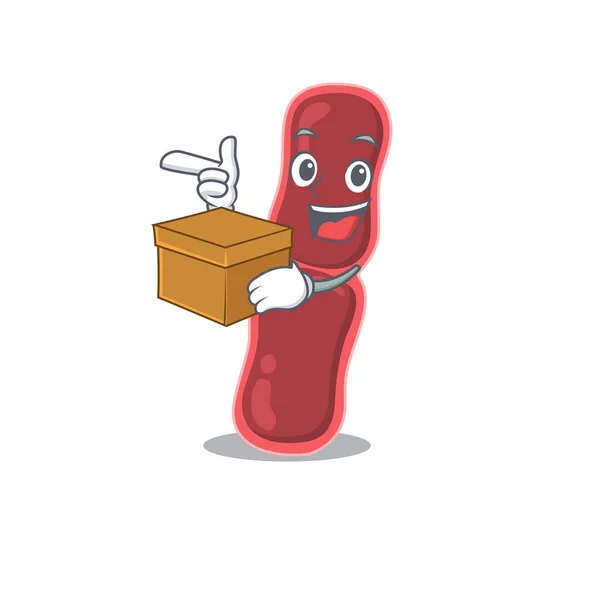 Una imagen del concepto de diseño de dibujos animados de bacterias bacilo sosteniendo una caja — Vector de stock