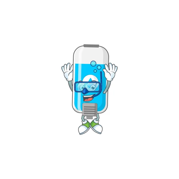 Mascot Design Concept Wall Hand Sanitizer Wearing Diving Glasses Vector — Stock Vector